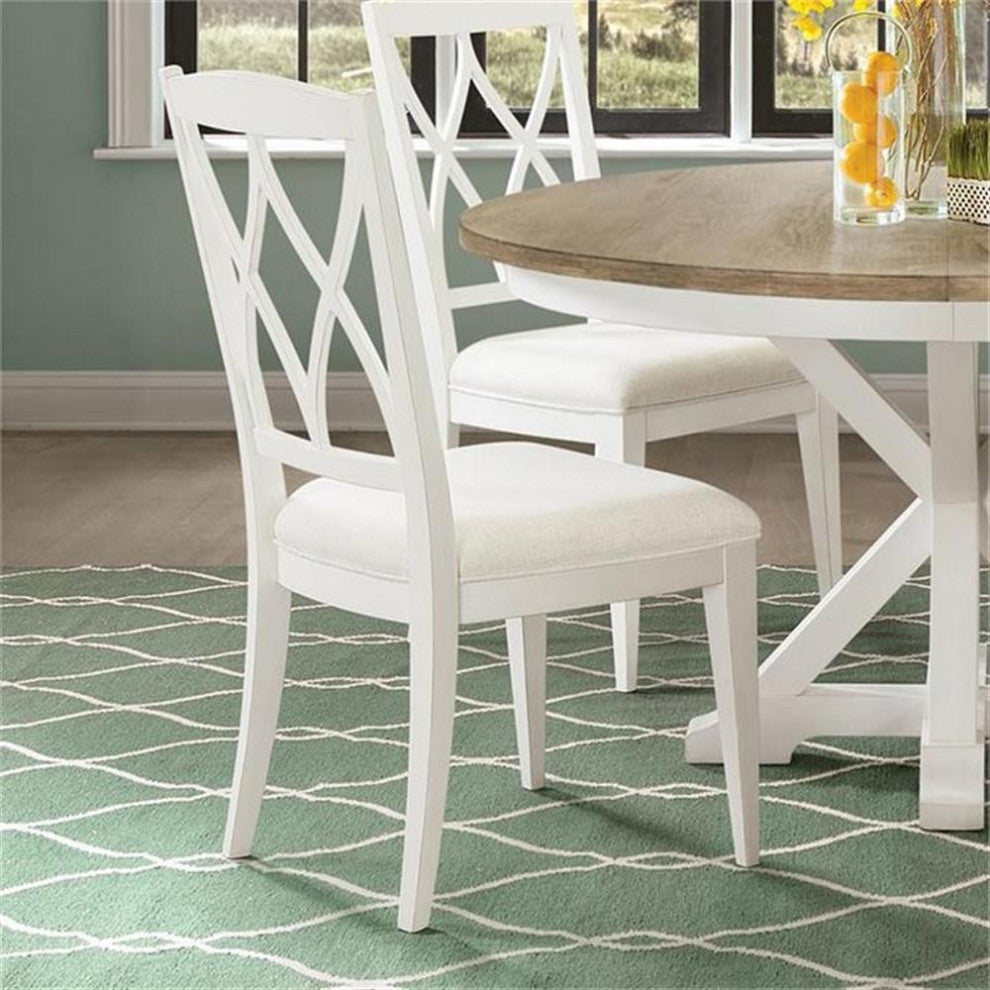 Riverside Furniture Myra XX-Back Upholstered Wood Dining Side Chair in White