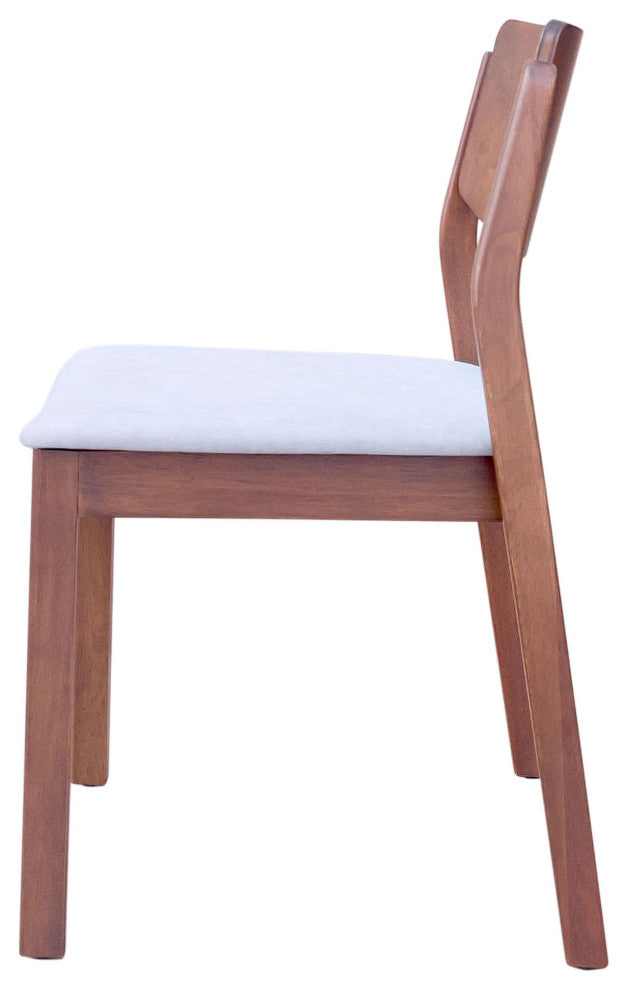 Dining Chair, Set of 2, Fabric, Wood, Gray, Walnut, Bar Kitchen Pub Bistro