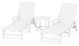 Nautical 3-Piece Chaise Lounge, Arms Set, South Beach 18" Side Table, White