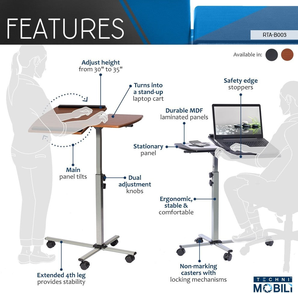 Techni Mobili Rolling Adjustable Laptop Cart. Color: Graphite