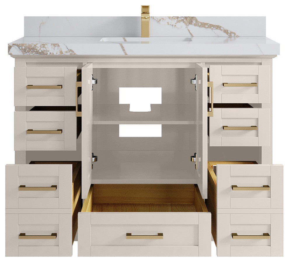 Boston 48" Single Sink Bath Vanity in Fine Grain 2" Calacatta Gold