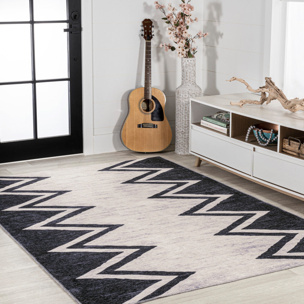 Siksak Modern Chevron Border Area Rug, 8x10