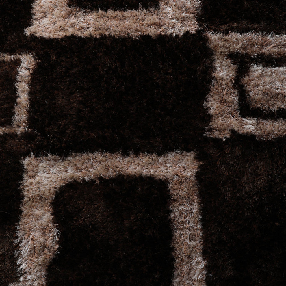 Hand Tufted Shag Polyester Area Rug Geometric Brown Beige, [Rectangle] 6'x9'