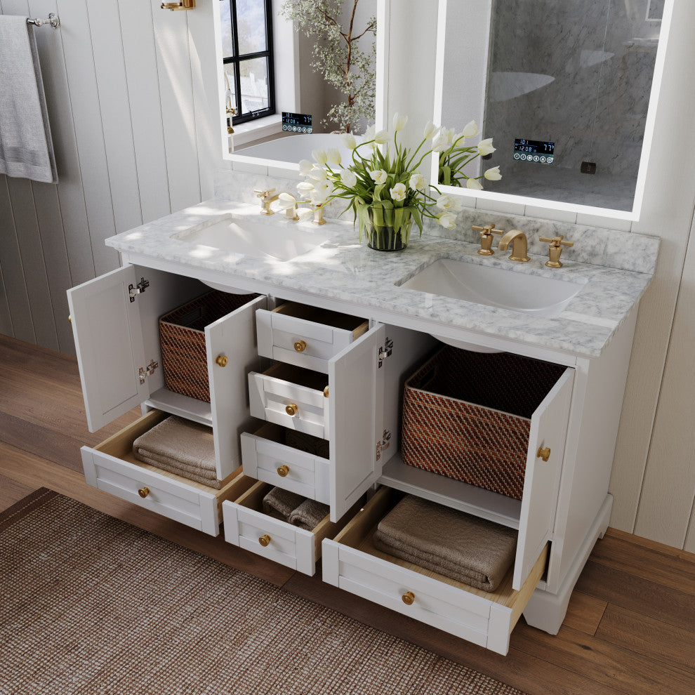 Audrey Vanity Set, White, 66", Gold Hardware, No Mirror