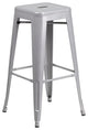 24'' Round Silver Metal Indoor-Outdoor Bar Table-2 Sq Seat Backless Barstools