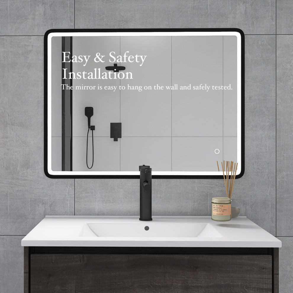 Rectangular Framed Wall-Mount Anti-Fog LED Light Bathroom Vanity Mirror