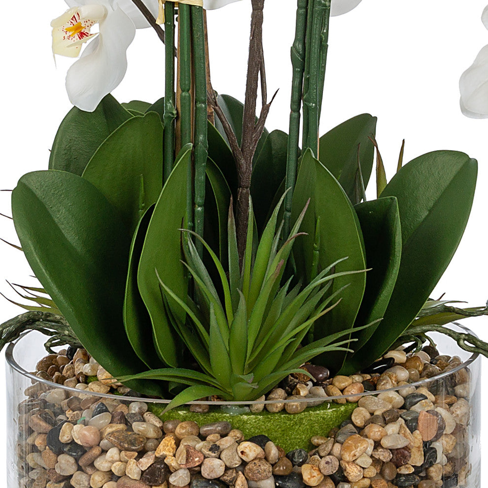 Artificial Phalaenopsis Orchids Floral Arrangement, Glass Vase