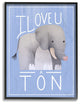 The Kids Room I Love You A Ton Elephant Blue Framed Giclee Art, 16"x20"