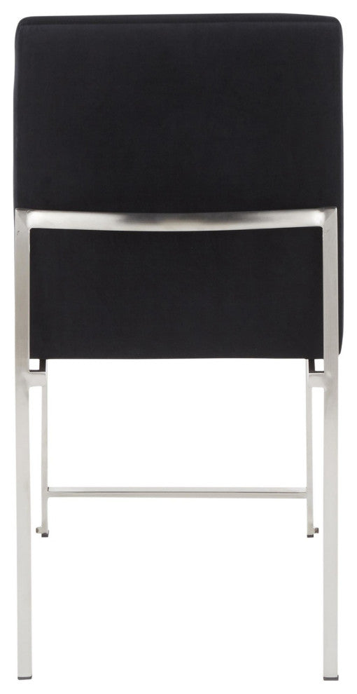 High Back Fuji Dining Chair, Stainless Steel/Black Velvet, Set of 2