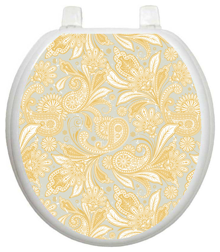 Antique Paisley Toilet Tattoos Seat Cover, Vinyl Lid Decal, Bathroom Lid Decor, Round