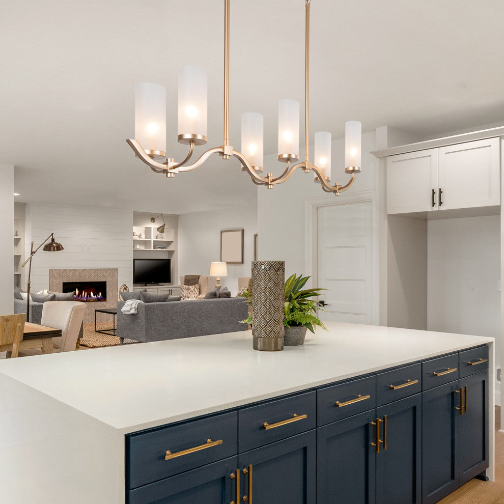 LALUZ 6-Light 30-in Frosted Glass Modern Dimmable Linear Kitchen Island Lighting