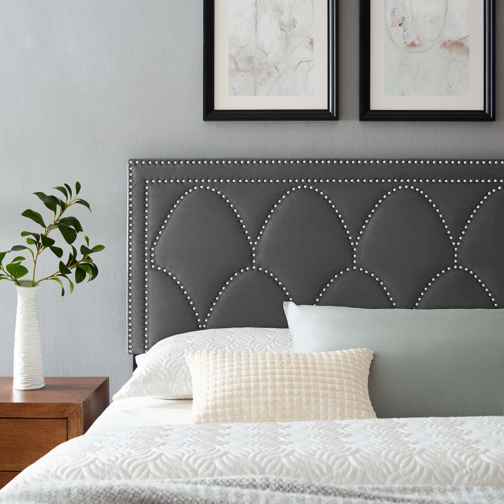 Greta Performance Velvet Twin Headboard, Charcoal