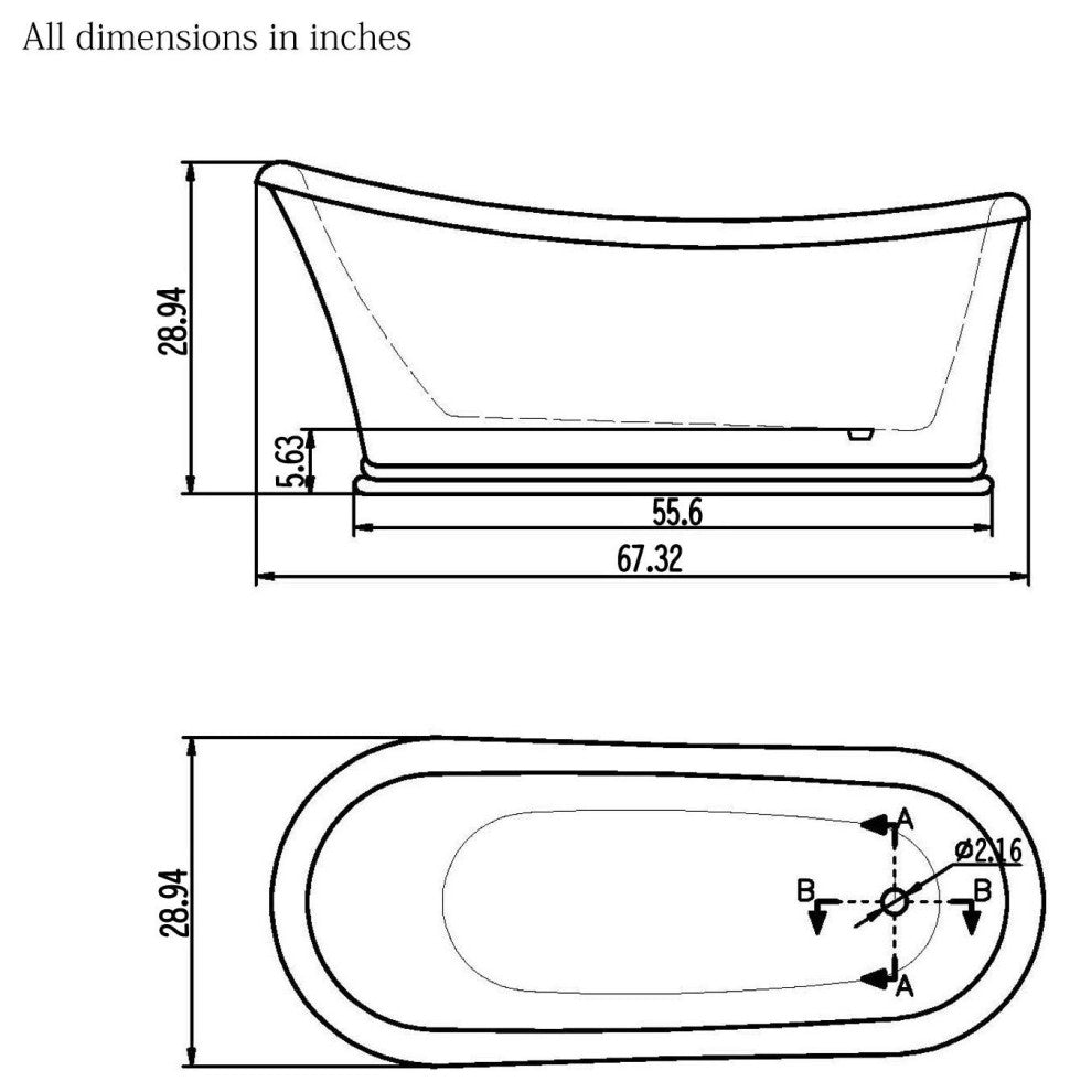 HEATGENE 67" Acrylic Freestanding Bathtub Contemporary Soaking Tub
