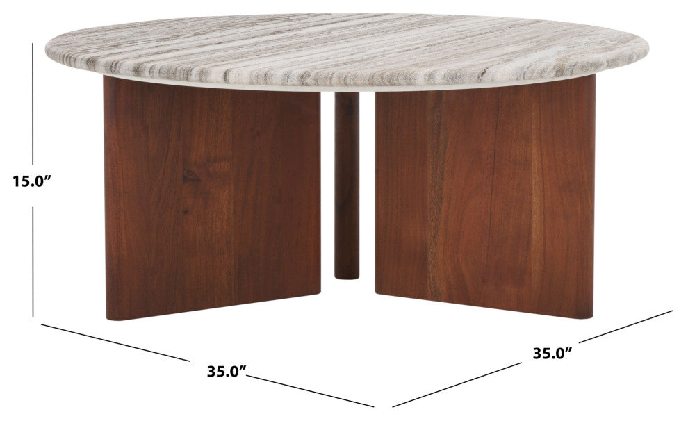 Safavieh Couture Lauresse Marble Coffee Table, Walnut/Grey
