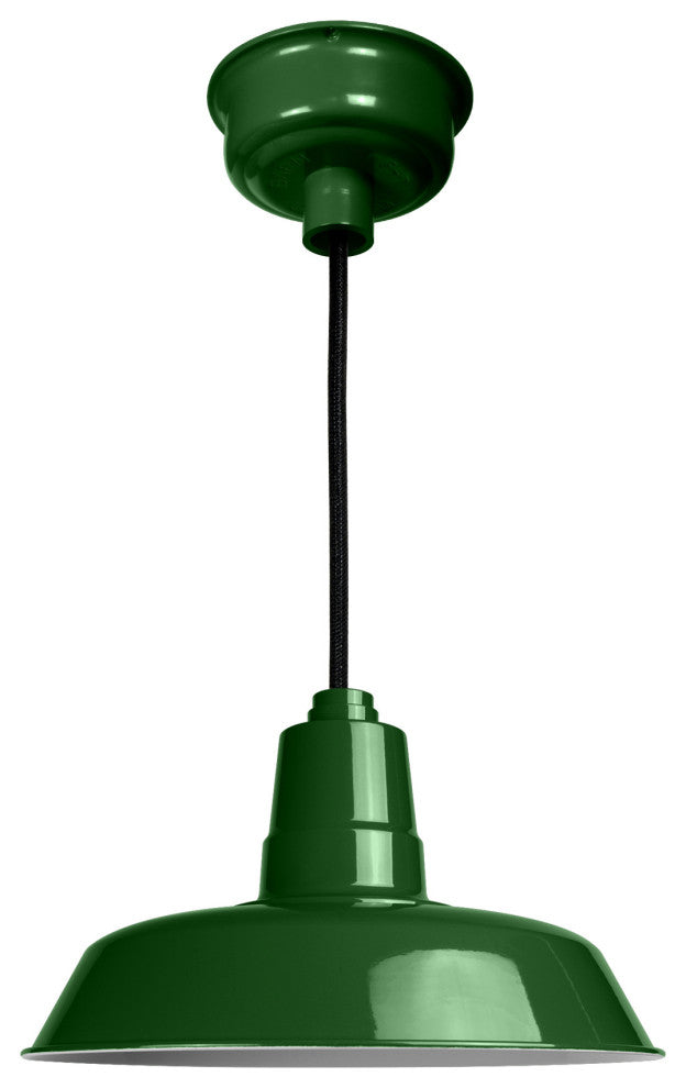 12" Vintage LED Barn Light in Green with 7' Adjustable Cord