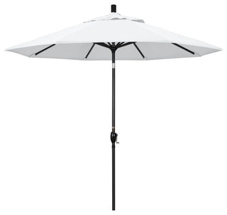 9' Matted Black Push-Button Tilt Crank Aluminum Umbrella, White Olefin