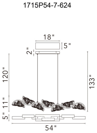 Moon Integrated LED Chandelier, Brass, 54 Inches