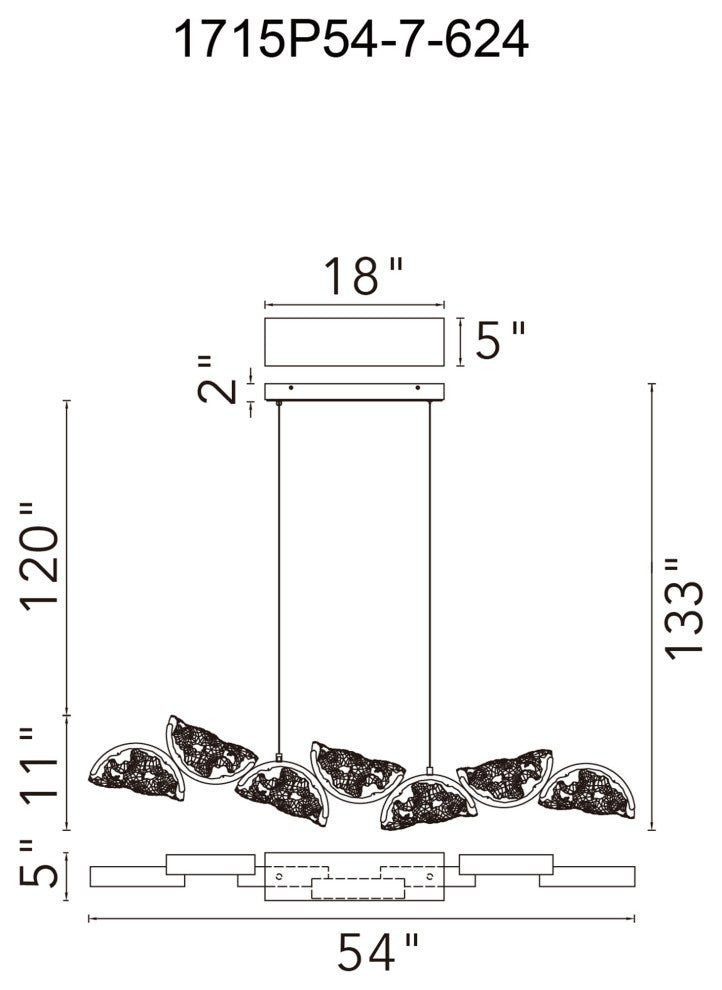 Moon Integrated LED Chandelier, Brass, 54 Inches