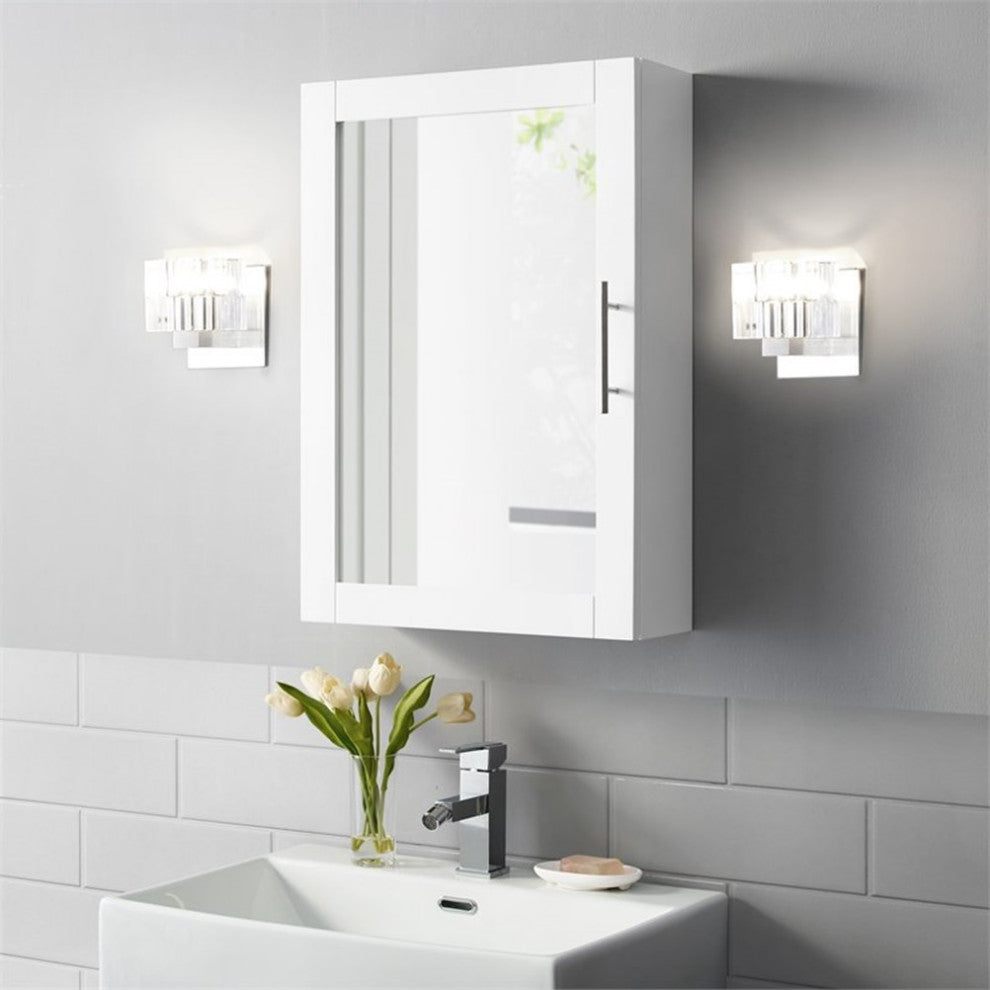 Bowery Hill Wood and Mirror Wall Cabinet in White/Chrome/Clear