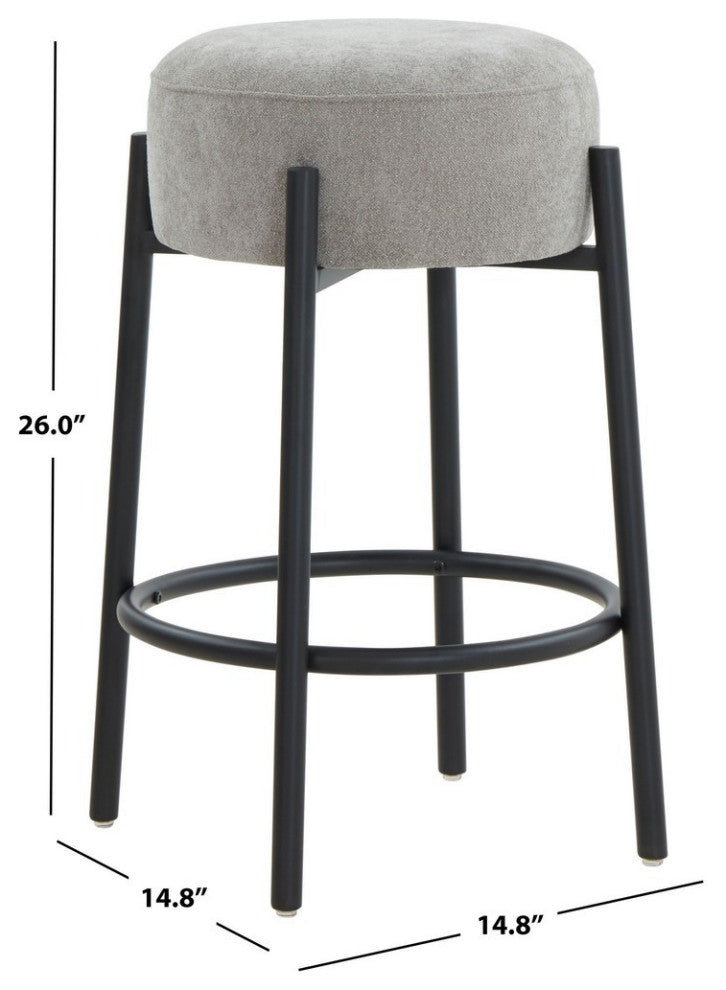 Safavieh Couture Paisleigh Boucle Metal Leg Counter Stool, Grey/Black