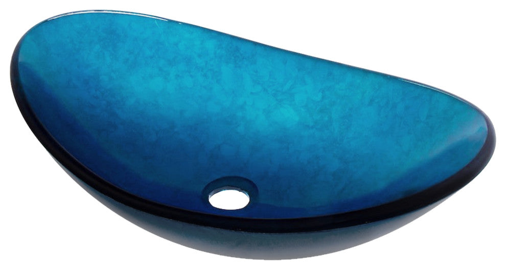 Azzurro Blue Foiled Oval Glass Vessel Bathroom Sink w/ Drain, TIG-S132-8031, Chrome