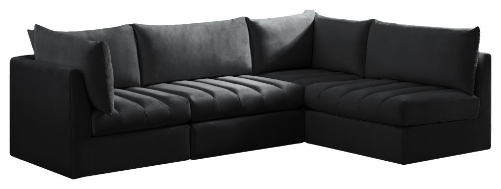 Jacob Velvet Upholstered 4-Piece L-Shaped Modular Sectional, Black