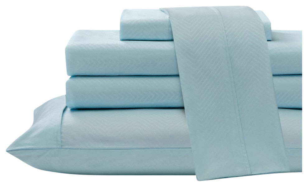 Kathy Ireland 4 Piece Chevron Embossed Sheet Set, Aqua, King