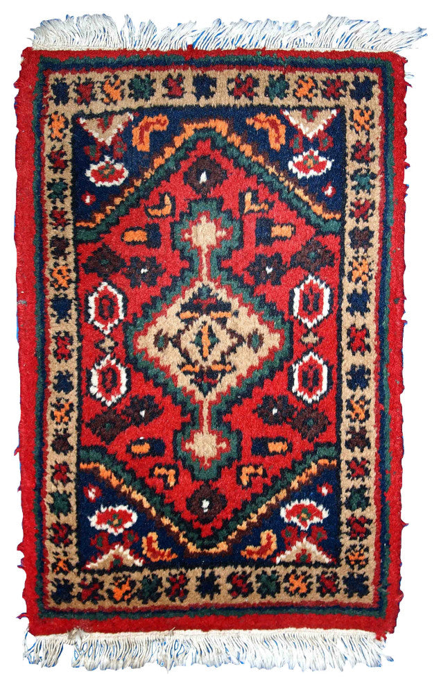 Handmade vintage Persian Hamadan rug 1.3' x 2' (41cm x 61cm) 1970s