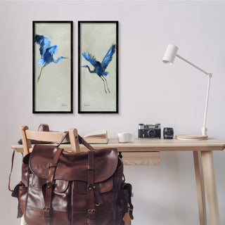 Flying Cranes Abstract Birds Expressive Blue Animal Flight,10 x 24