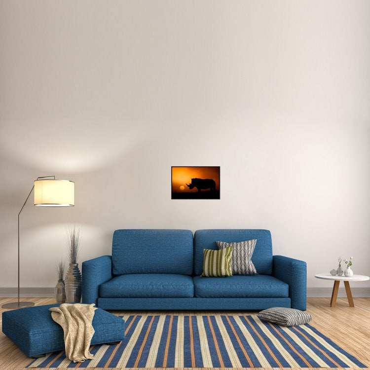 "Rhino Sunrise" Framed Canvas Giclee by Mario Moreno, 23x16"