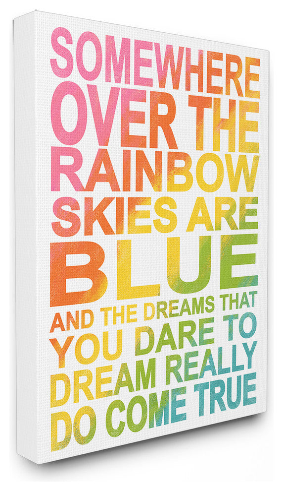 "Somewhere Over Rainbow Ombre Typog" Stretched Canvas Wall Art