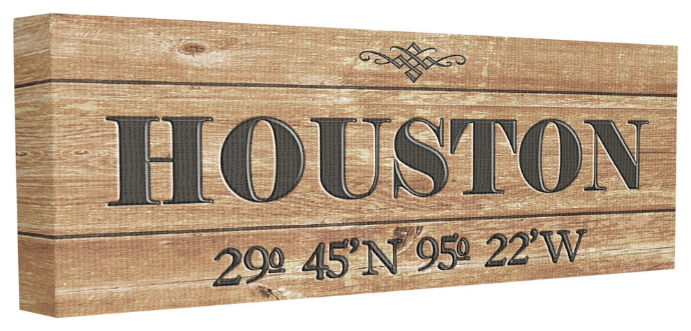 Plank City Coordinates Houston Stretched Canvas Wall Art, 10x24