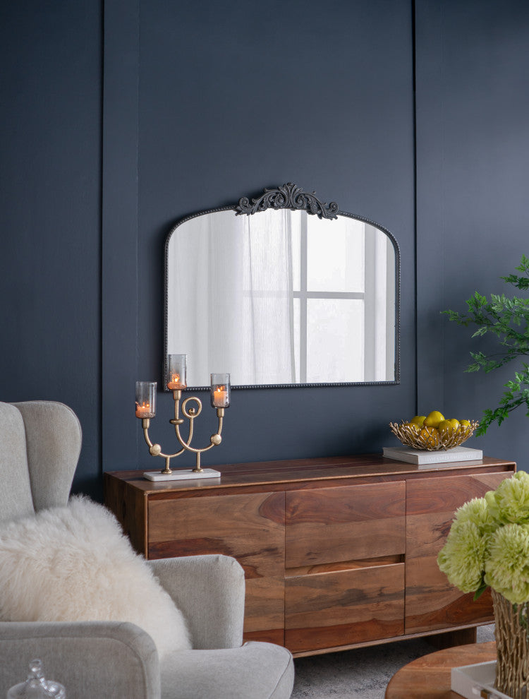 Gewnee 40"x31" Classic Design Gold Arch Mirror And Baroque Inspired Frame, Black