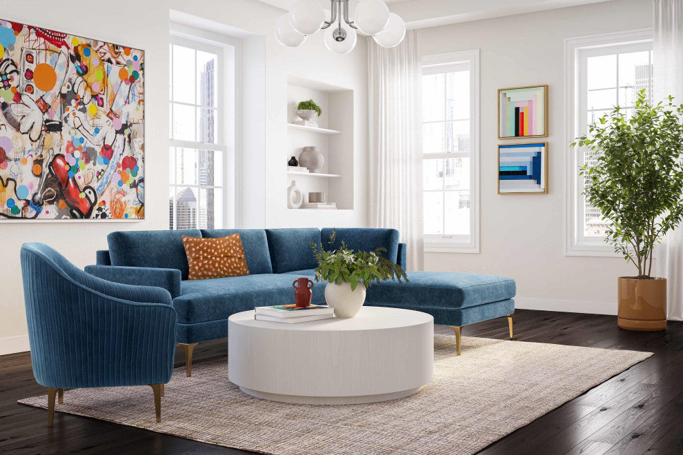 Serena Blue Velvet Right Arm Facing Chaise Sectional