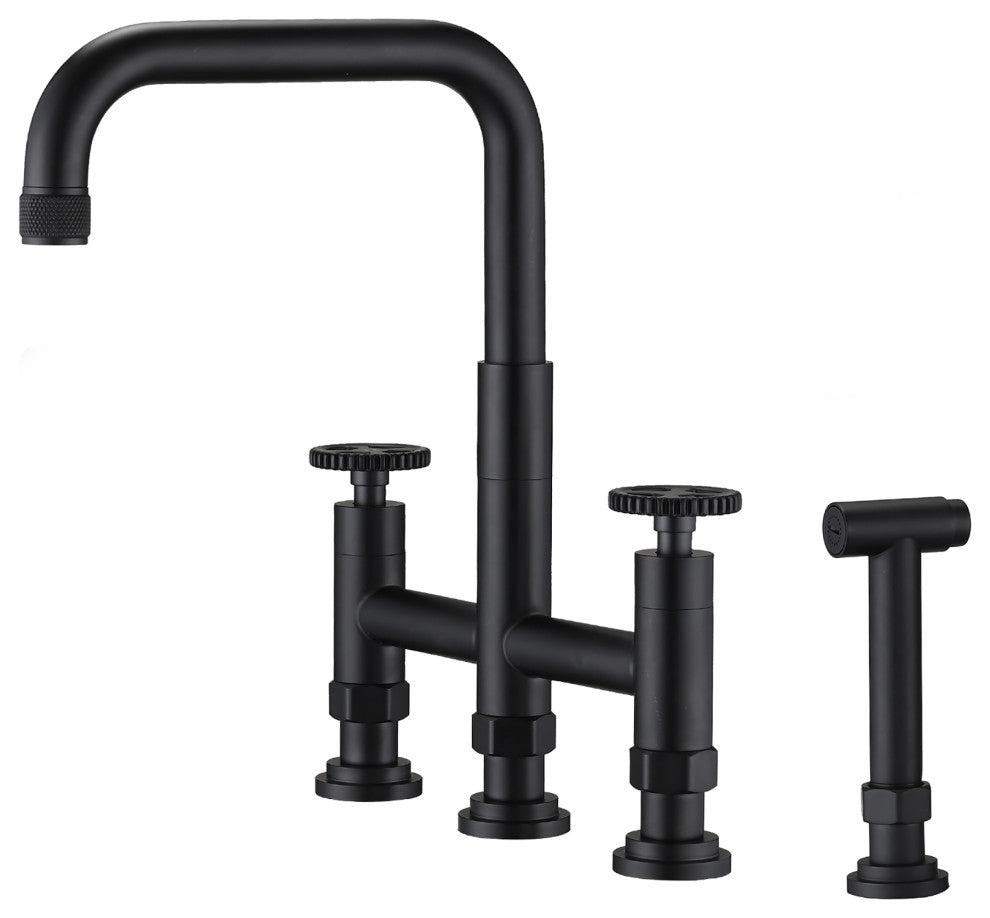 Double Handle Bridge Kitchen Faucet with Side Spray