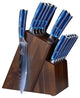 16-Piece Acacia Wood Kitchen Knife Block Set - Blue Resin Handles