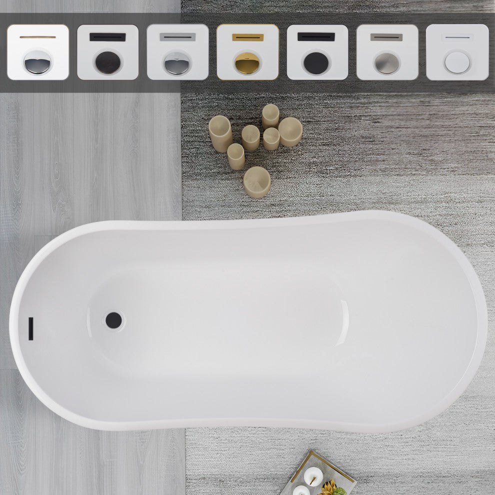 Freestanding Acrylic Bathtub, White/Matte Black