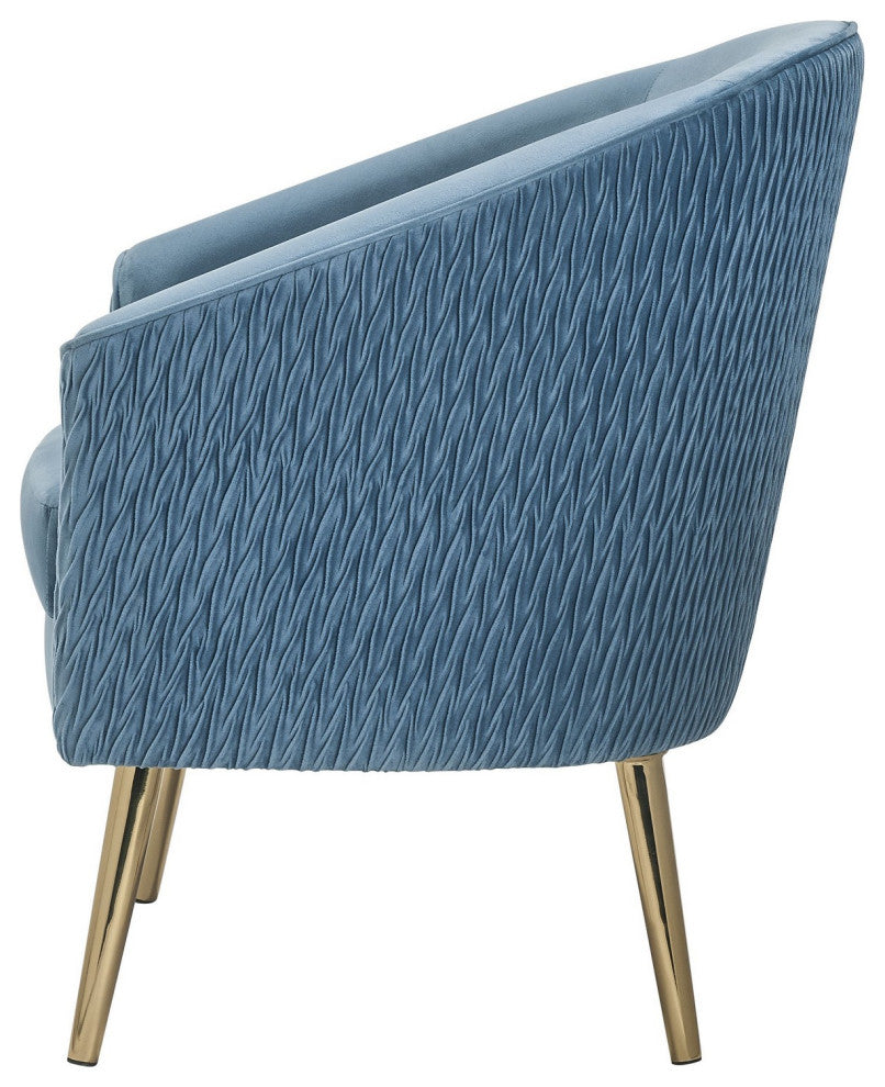 Benzara BM251110 Accent Chair With Velvet Upholstery and Metal Legs, Blue