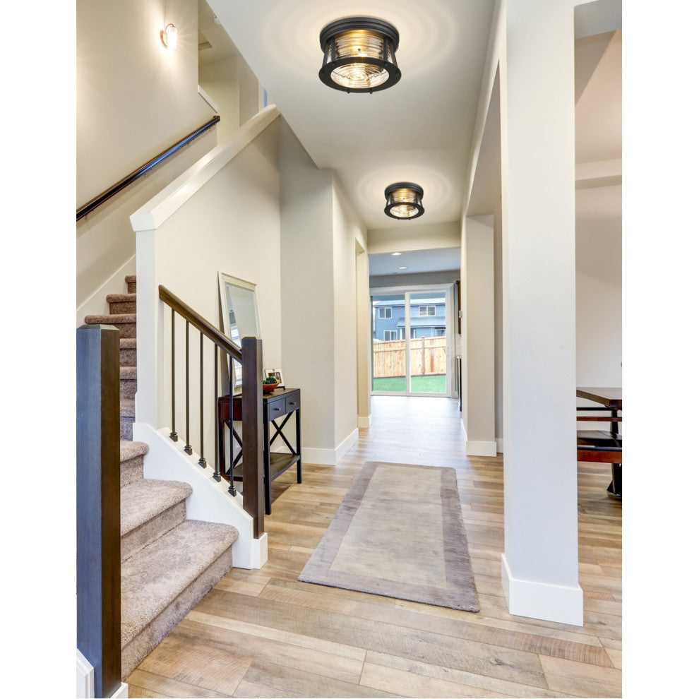 Zlite 491F2-BRZ 2-Light Flush Mount, Clear