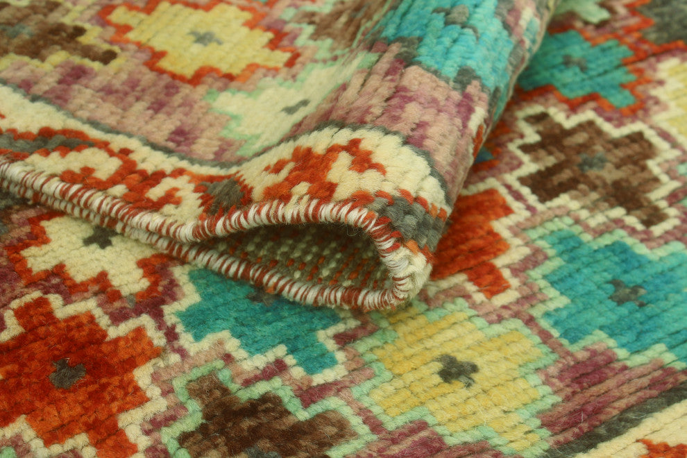 Balochi Khesraw Ivory/Purple Rug, 4'0 x 5'8