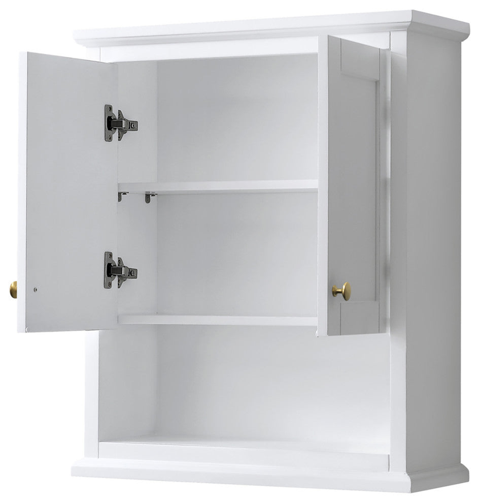 Avery Over-the-Toilet Wall-Mounted Storage Cabinet, White With Gold Trim
