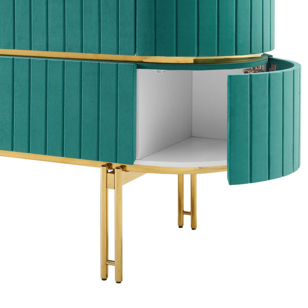 Console Entry Table Sideboard, White Teal Blue, Velvet, Modern Lounge Cafe