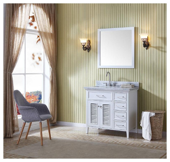 Ariel Kensington 37" Traditional Left Offset Single Sink Vanity Set, White
