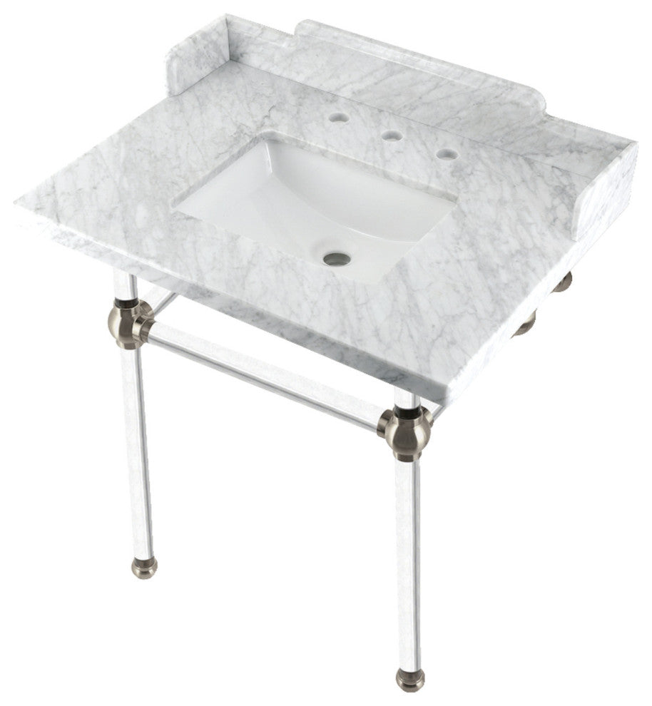 Kingston Brass LMS3030MASQ8 30" Carrara Marble Console Sink, Acrylic Legs