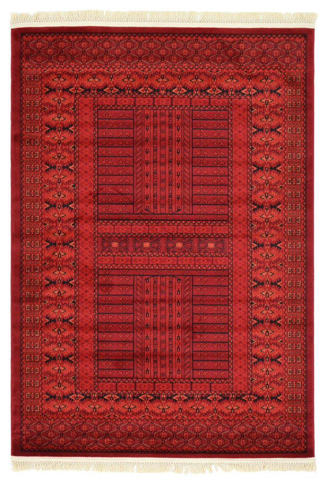 Unique Loom Red Roosevelt Tekke 4' 0 x 6' 0 Area Rug