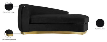 Julian Velvet Upholstered Chaise, Black, Gold Base