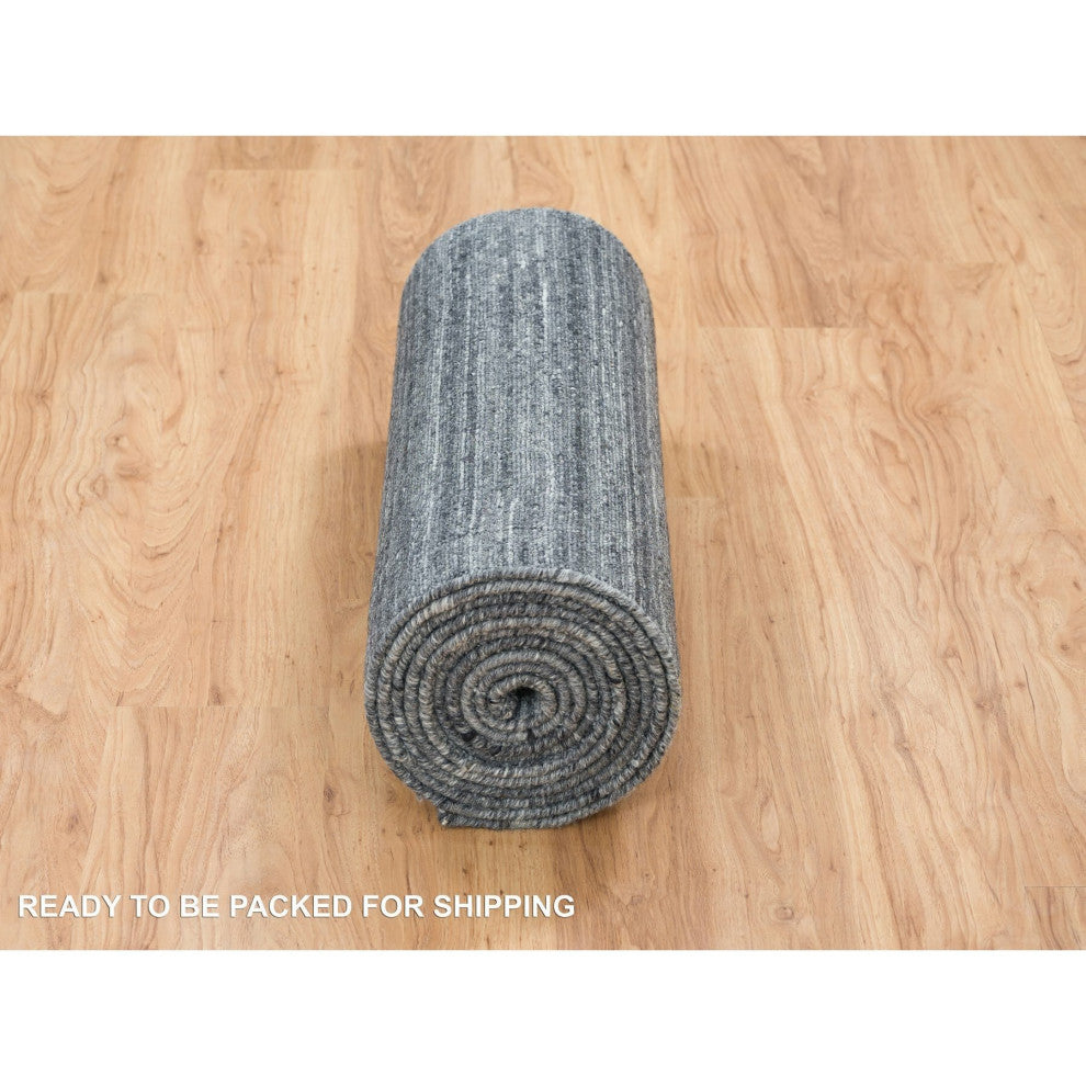 Arsenic Gray Hand Loomed Modern Striae Wool XL Runner Oriental Rug 2'6"x15'10"