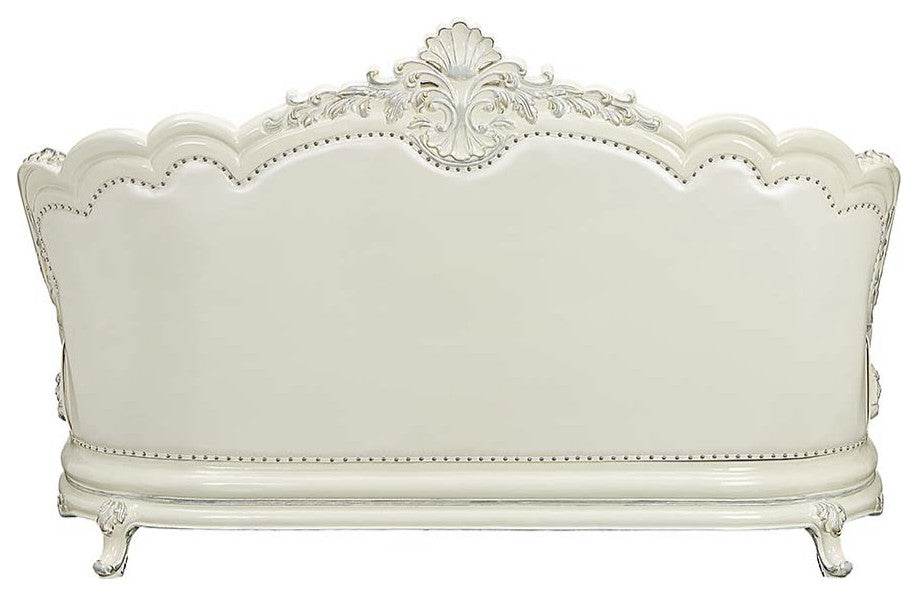 Acme Adara Sofa With 7 Pillows White PU and Antique White Finish