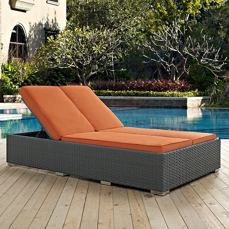 Sojourn Outdoor Patio Sunbrella, Double Chaise, Chocolate Tuscan