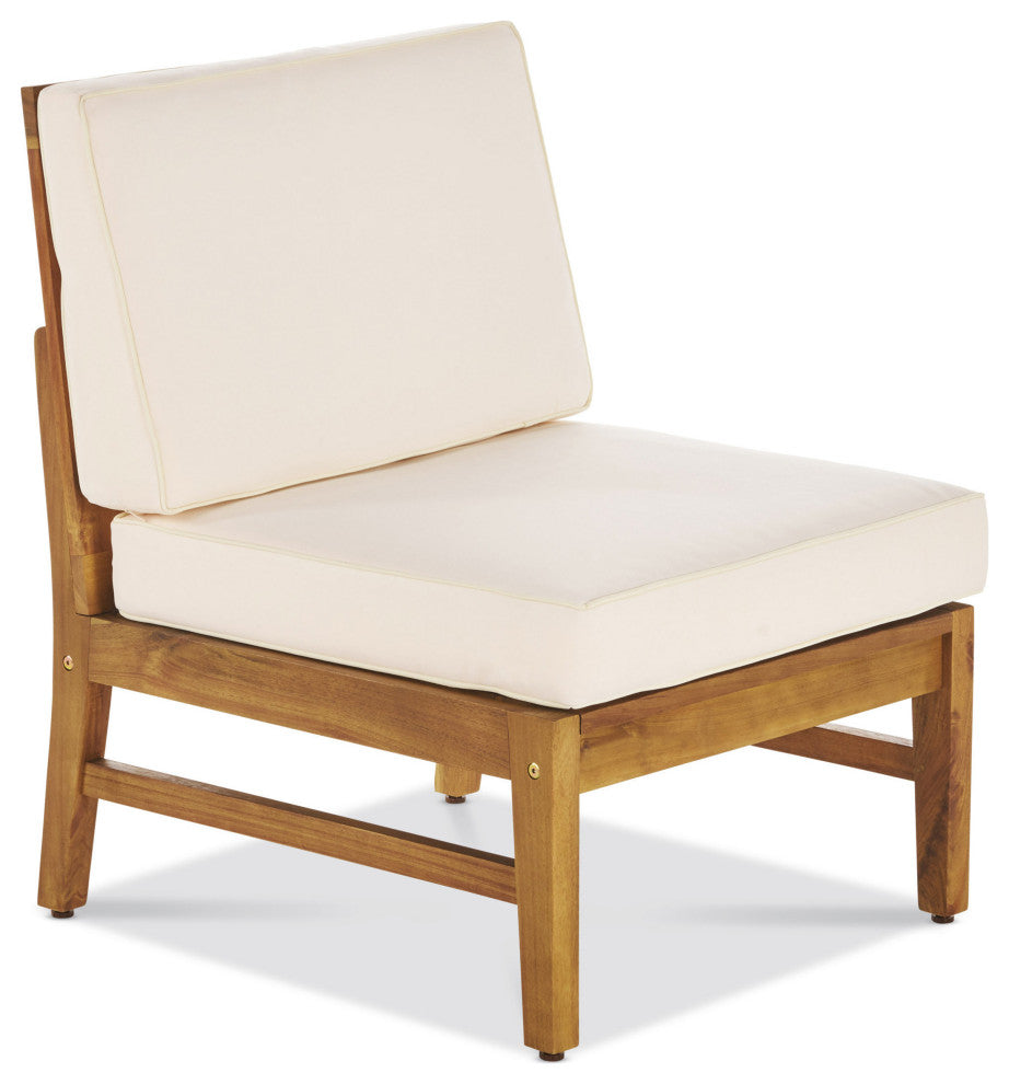 Outdoor 5-Seat V Shaped Acacia Sectional With Table, Cream